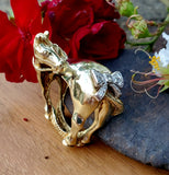 14K Yellow Gold Diamond Bow Horse Ring DEJ-24754