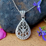 Sterling Silver Diamond Teardrop Filigree Pendant SSJ-13749