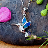 Sterling Silver Lab Grown Opal Hummingbird Pendant SSJ-13754