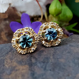 10K Yellow Gold .10CTW Diamond Montana Sapphire Round Stud Earrings DER-26091