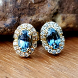 10K Yellow Gold .10CTW Diamond and Montana Sapphire Oval Stud Earrings DER-26092