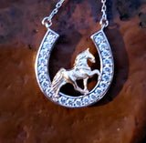 Sterling Silver Moissanite Horse Shoe Pendant & 10K Walking Horse SJ-13726