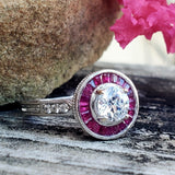 14K White Gold Diamond & Ruby Halo Ring    DSR-23826