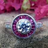 14K White Gold Diamond & Ruby Halo Ring    DSR-23826