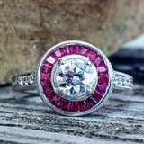 14K White Gold Diamond & Ruby Halo Ring    DSR-23826