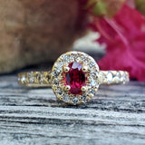14K Yellow Gold Oval Ruby & Diamond Halo Ring DCR-24777