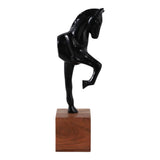 Black/Brown Metal Galloping Horse on Base, 12 in.