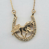 14K Yellow Gold Diamond Horse Shoe Pendant With Walking Horse DPD-26555