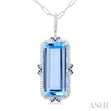 14K White Gold Diamond Blue Topaz & Sapphire Pendant DPD-26925