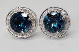 14KW .20CTW Diamond London Blue Topaz Halo Earrings DER-25880