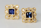 14KY .08CTW Diamond Sapphire Square Halo Stud Earrings -  DER-25893 DER-25894