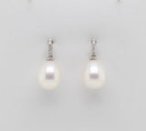 14K White Gold Fresh Water Pearl & Diamond Dangle Earrings DER-25906