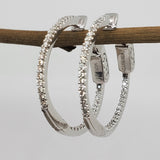 14K White Gold 1/4CTW Diamond In & Out Round Hoop Earrings DER-25994