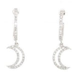10K White Gold Crescent Moon Diamond Dangle Earrings DER-26031