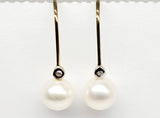 10K Gold Diamond Freshwater Pearl Drop Earrings DER-26052