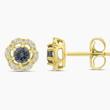10K Yellow Gold .10CTW Diamond Montana Sapphire Round Stud Earrings DER-26091