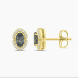 10K Yellow Gold .10CTW Diamond and Montana Sapphire Oval Stud Earrings DER-26092