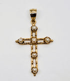 14k Yellow Gold Pearl Open Cross Pendant DEJ-24545
