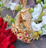 14K Yellow Gold Diamond & Ruby Horse Head Pendant DEJ-24755