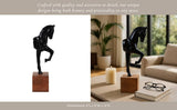 Black/Brown Metal Galloping Horse on Base, 12 in.
