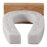 White/Brown Marble Horseshoe on Wood Base Figurine ZGT-06052