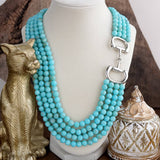 Multi-Strand Turquoise Acrylic Bead Silver Tone Horse Bit Necklace SSJ-13692