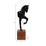 Black/Brown Metal Galloping Horse on Base, 12 in.