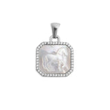 Stainless Steel White Mother of Pearl Horse With CZ Stone Pendant SSJ-13668