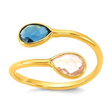 14k Yellow Gold Open London Blue Topaz & Pink Quartz Ring GCR-20096