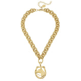 Susan Shaw Textured Gold Plated Horseshoe with Horse Head Necklace ZGF-05161