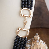 Multi-Strand Black Acrylic Bead Horse Bit Necklace SSJ-13691