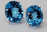 14K White Gold Large Oval  Blue Topaz Stud Earring  GER-23507