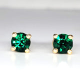 14K Yellow Gold Lab Grown Emerald Stud Earrings GER-23533