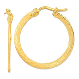 18K Polished Satin & Textured Medium Solid Round Hoop Earrings GER-23570