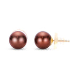 14k Yellow Gold 9-10mm Freshwater Chocolate Pearl Stud Earrings GER-23579