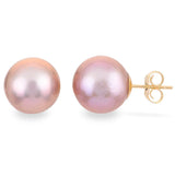 14k Yellow Gold 10-11 mm Natural Pink Pearl Stud Earrings GER-23580