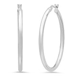 10K White Gold Round Hoop Earrings GER-23607