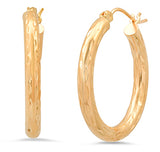 10K Yellow Gold Diamond Cut Hoop Earrings GER-23609