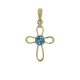 10K Yellow Gold Small Infinity Cross Blue Topaz Pendant GPD-20004