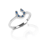 Kelly Herd Sterling Silver Blue & Clear CZ Horseshoe Ring SCZ-10016