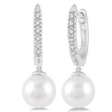 10K White Gold Akoya Pearl & Diamond Hoop Dangle Earrings DER-25968