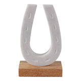 White/Brown Marble Horseshoe on Wood Base Figurine ZGT-06052