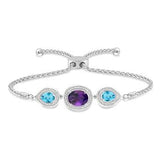 Sterling Silver Diamond Halo Amethyst & Blue Topaz Bolo Bracelet SDM-11384