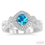 Sterling Silver Cushion Shape Blue Topaz & Diamond Ring SDM-11408