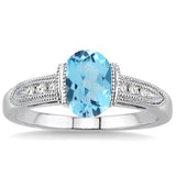 Sterling Silver Oval Blue Topaz & Diamond Ring SDM-11304