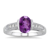 Sterling Silver Amethyst & Diamond Ring   SDM-11183