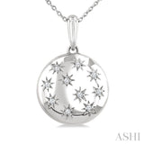 Sterling Silver Diamond Star Bold Round Pendant SDM-11341