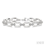 Sterling Silver Diamond Rectangular Link Bracelet SDM-11345