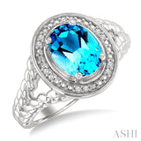 Sterling Silver Oval Shape Blue Topaz & Diamond Halo Ring SDM-11387