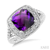 Sterling Silver Diamond & Amethyst Ring SDM-11388